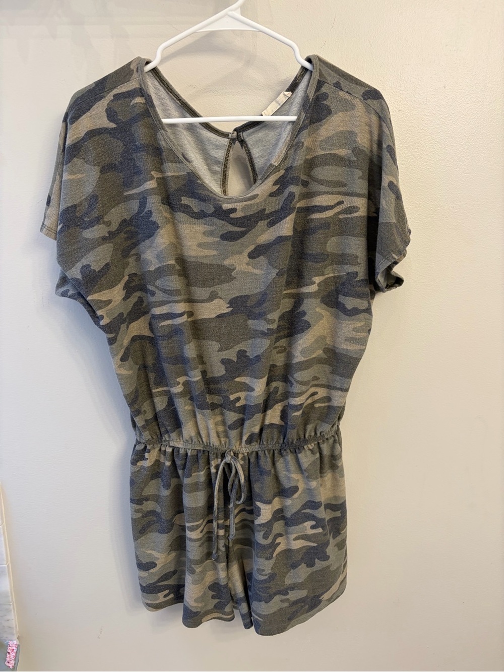 eesome Gray green Camouflage Short Sleeve Romper woman's large one piece cotton